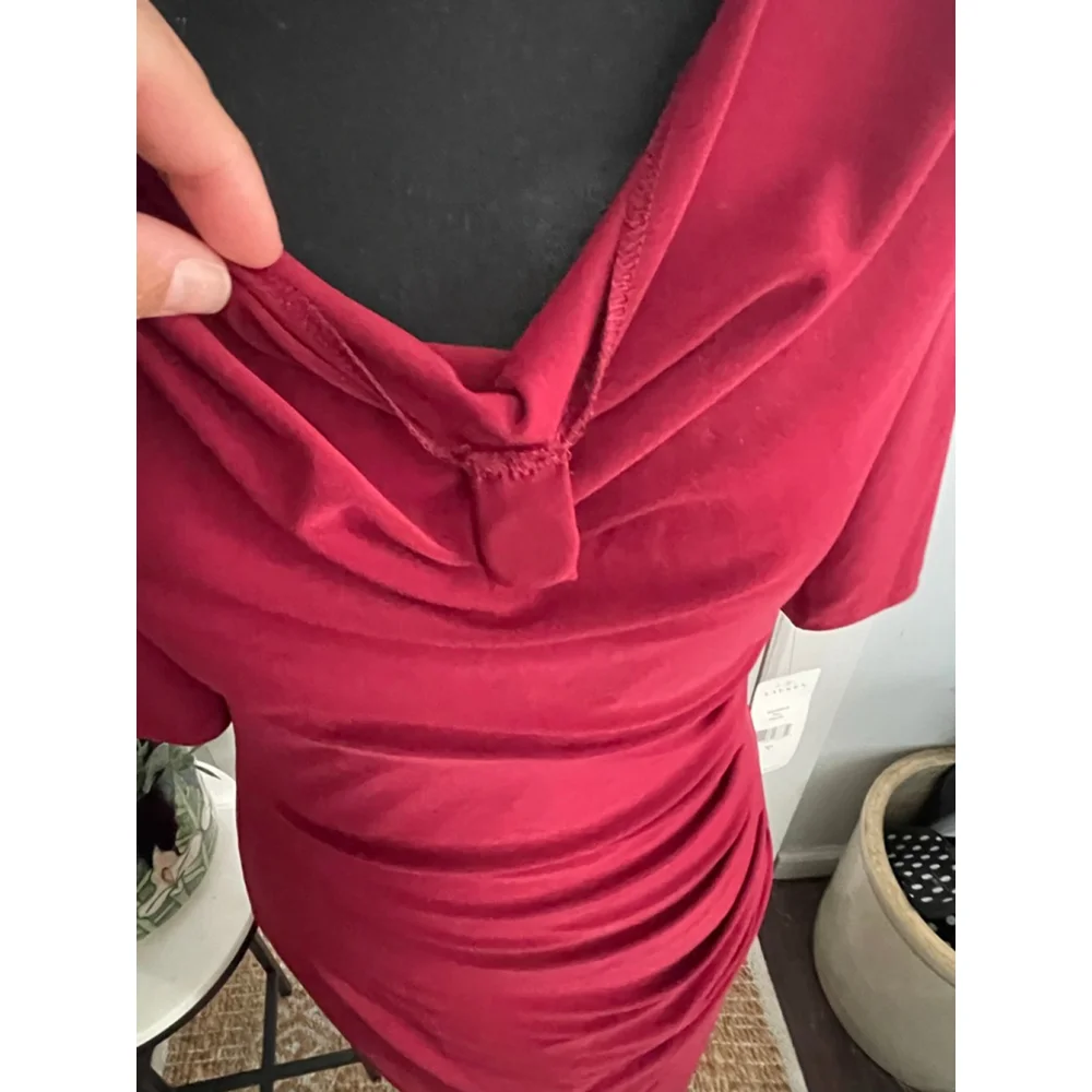 Lauren Ralph Lauren Dress Size 4 Oxblood Cowl Neck Ruched Midi NWT - Picture 4 of 5